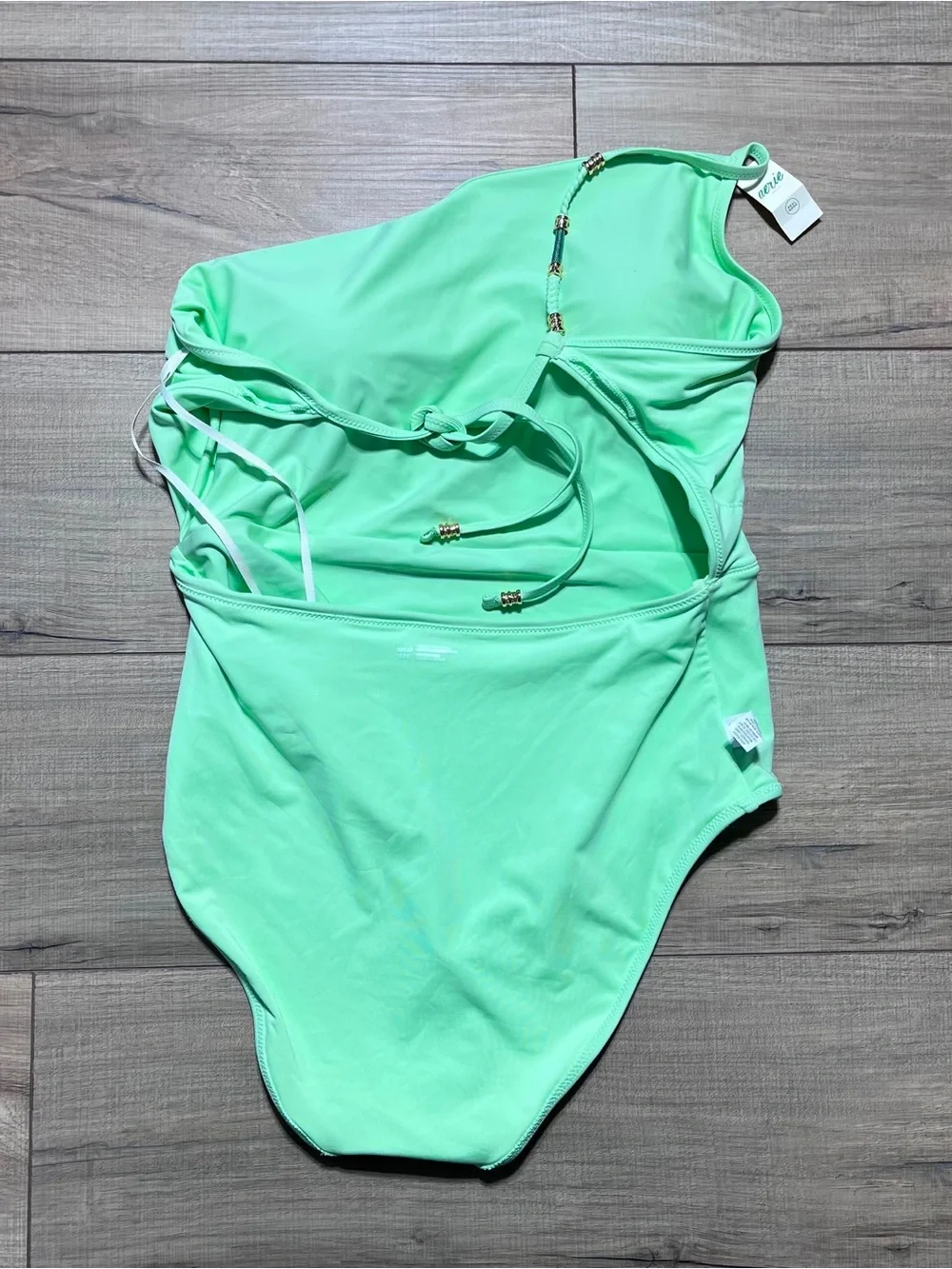 Aerie Womens Beaded One Shoulder One Piece Swimsuit Size Large Lime Green